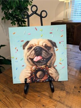 Cute Pug with Donut Canvas Art - Colorful Sprinkles 12”x12”